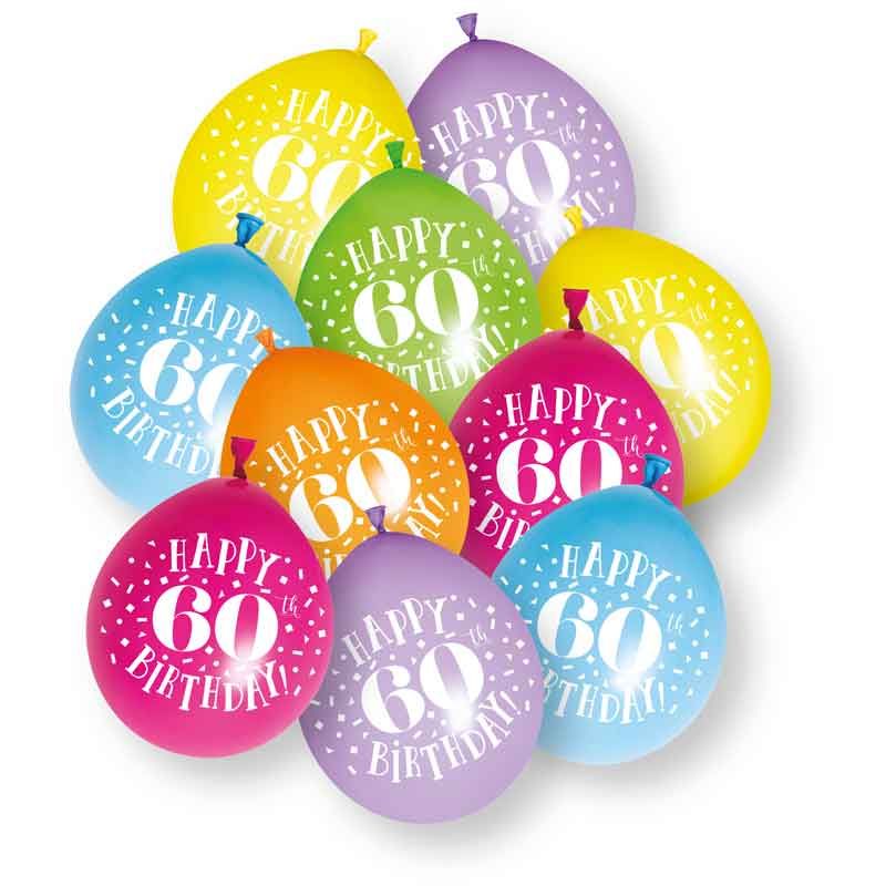 Age 60 Multicolor Birthday Balloons 10 Per Pack