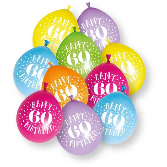 Age 60 Multicolor Birthday Balloons 10 Per Pack