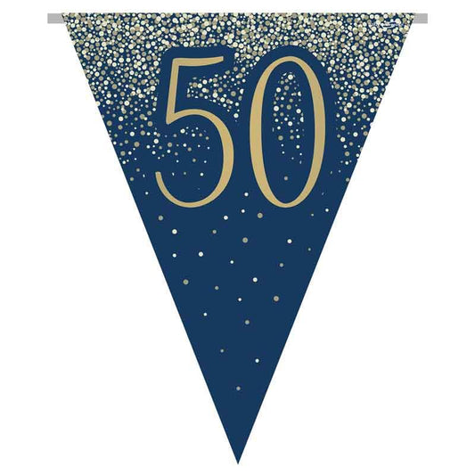 Age 50 Navy and Gold Geode Flag Bunting Age 50 Foil