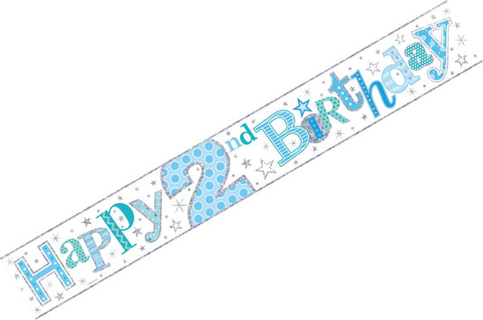 Age 2 Birthday Banner Blue And Silver Holographic Recyclable 2nd Birthday Party Banner Garland Decoration