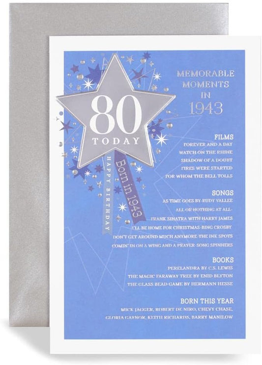 80th Male Birthday Card - 1943 Was A Special Year - Age 80