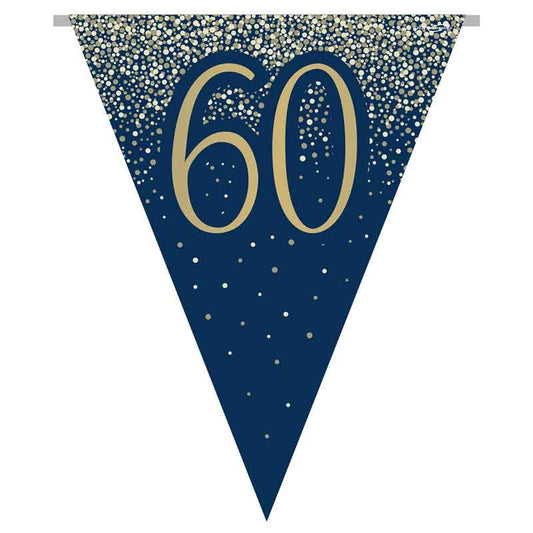 Age 60 Navy and Gold Geode Flag Bunting Age 60 Foil