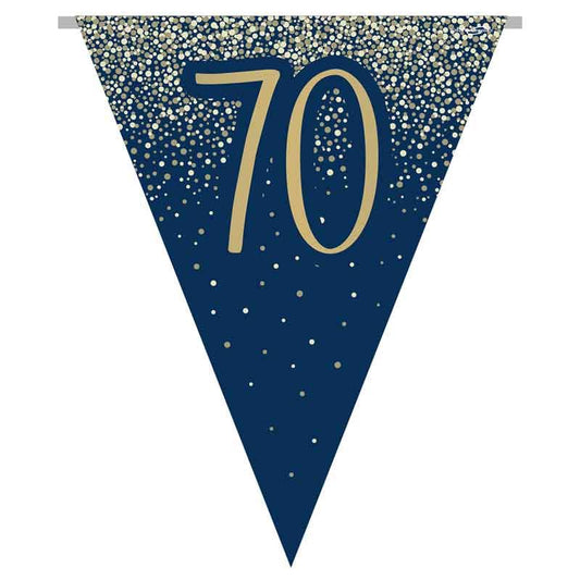 Age 70 Navy and Gold Geode Flag Bunting Age 70 Foil