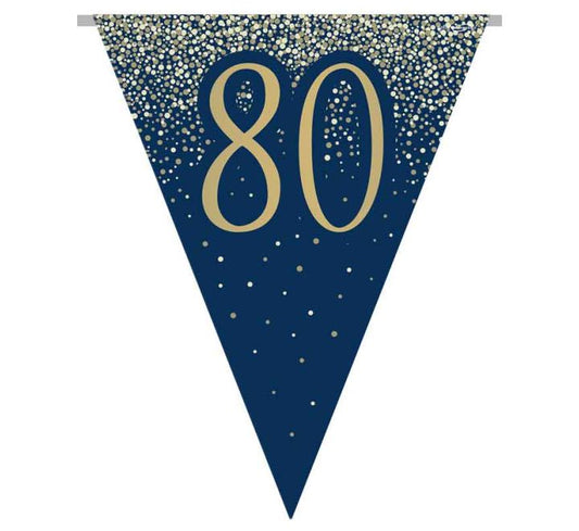 Age 80 Navy and Gold Geode Flag Bunting Age 80 Foil