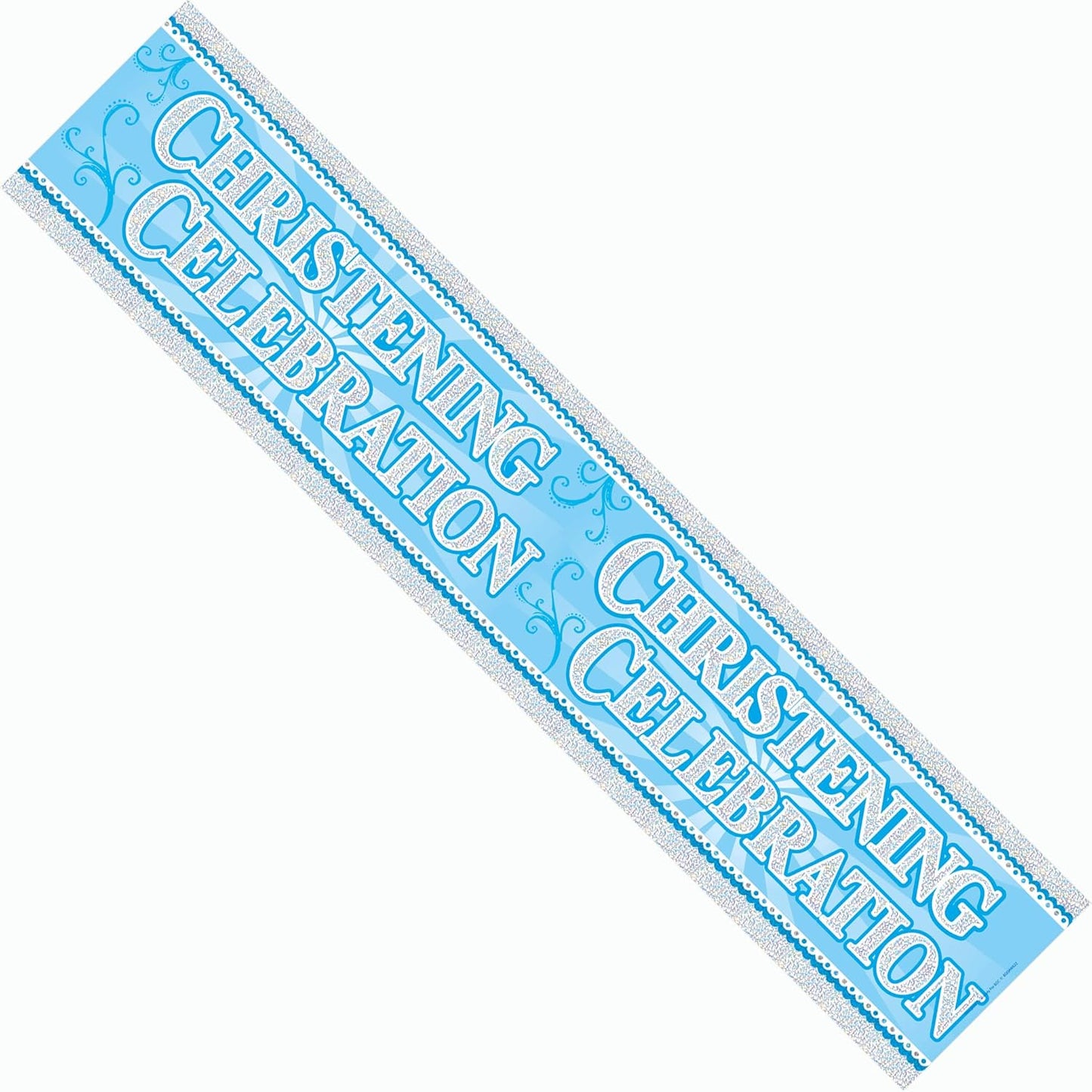 Boy’s Christening Party Banner Blue – Extra Wide Giant Holographic Foil Garland | Religious Church Décor | Sparkly Shiny Recyclable Eco Friendly Decoration