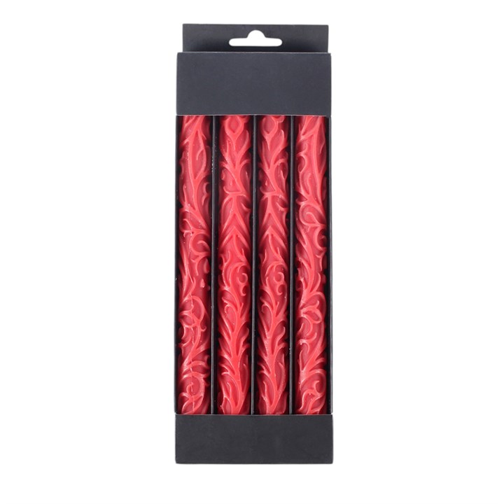 Set of 3 Red Debossed Taper Candles