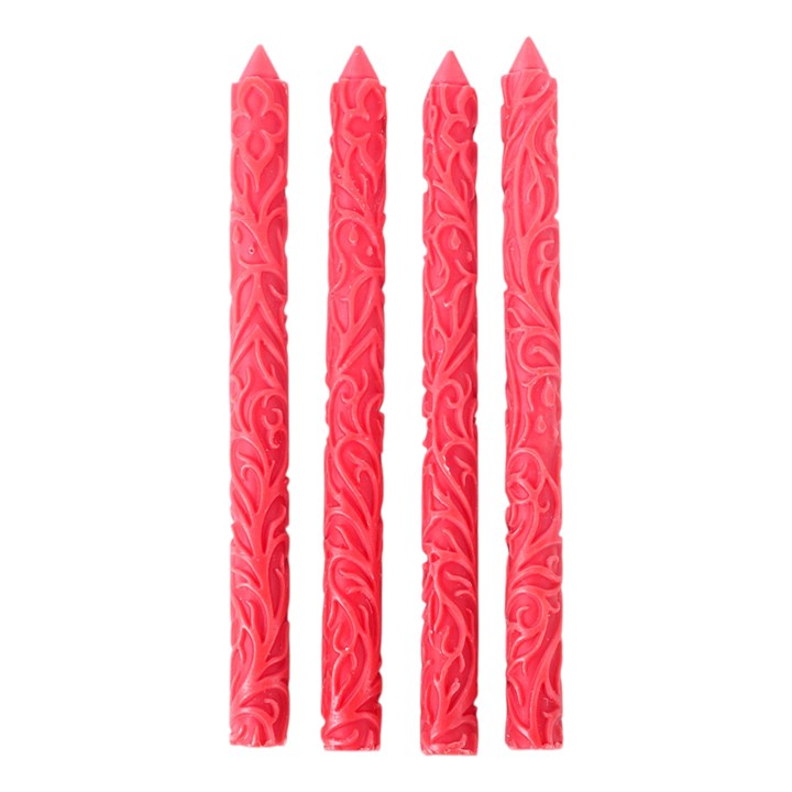 Set of 3 Red Debossed Taper Candles