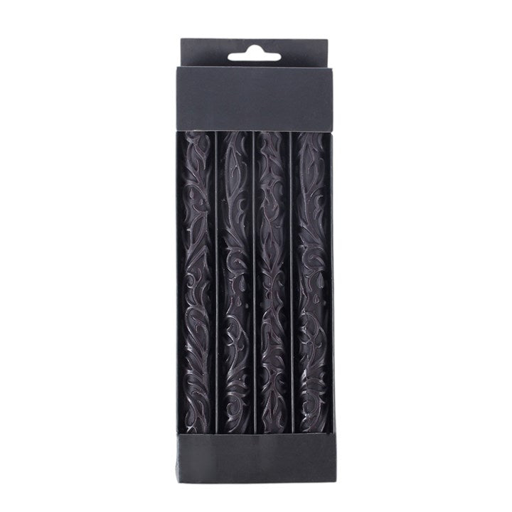 Set of 3 Black Debossed Taper Candles