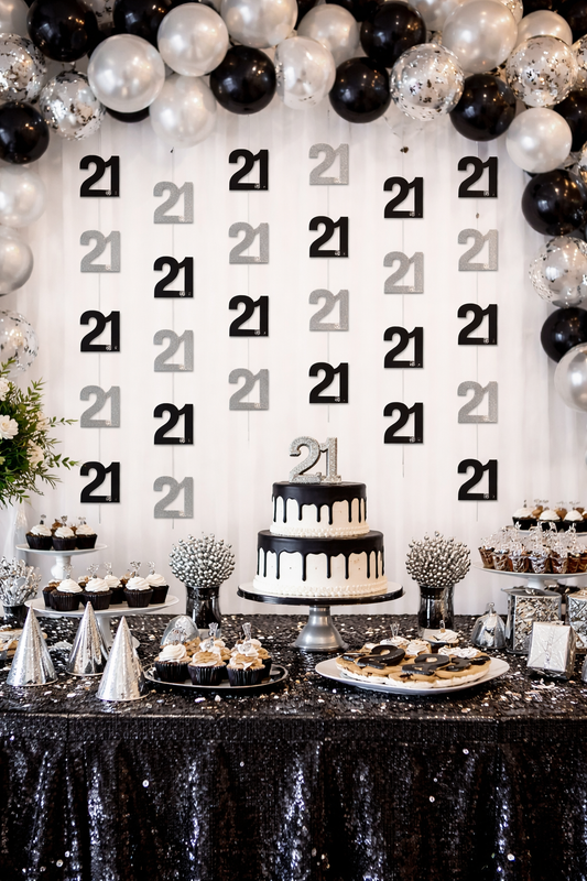 Black & Silver Hanging Swirls 21st