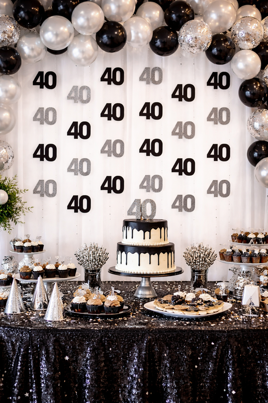 Black & Silver Hanging Swirls 40th