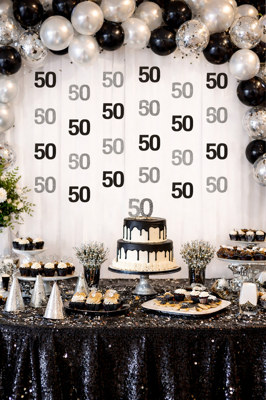 Black & Silver Hanging Swirls 50th