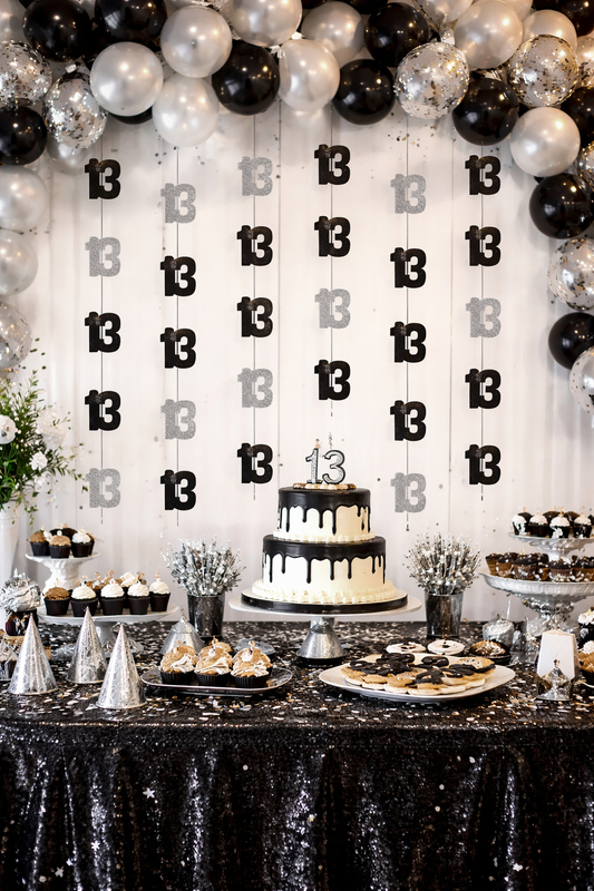 Black & Silver Hanging Swirls 13th