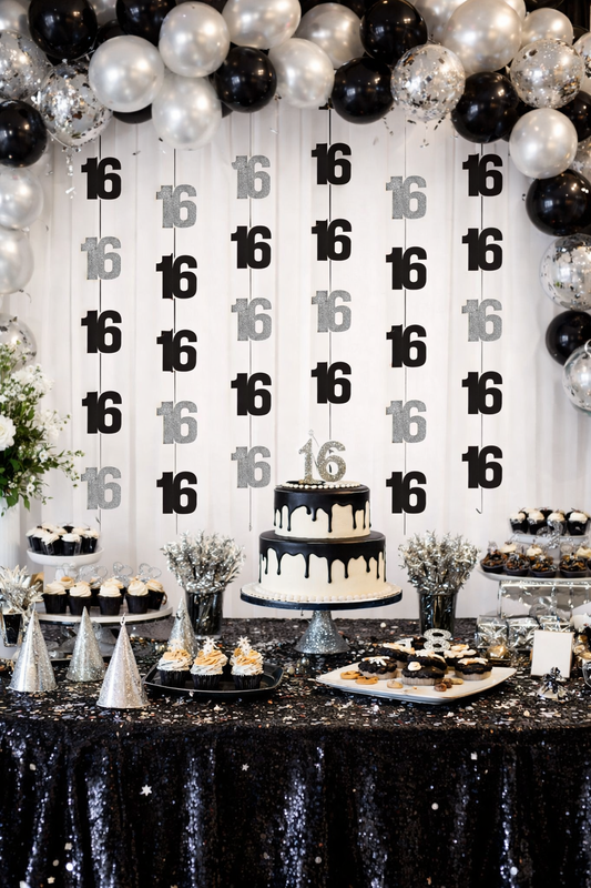 Black & Silver Hanging Swirls 16th
