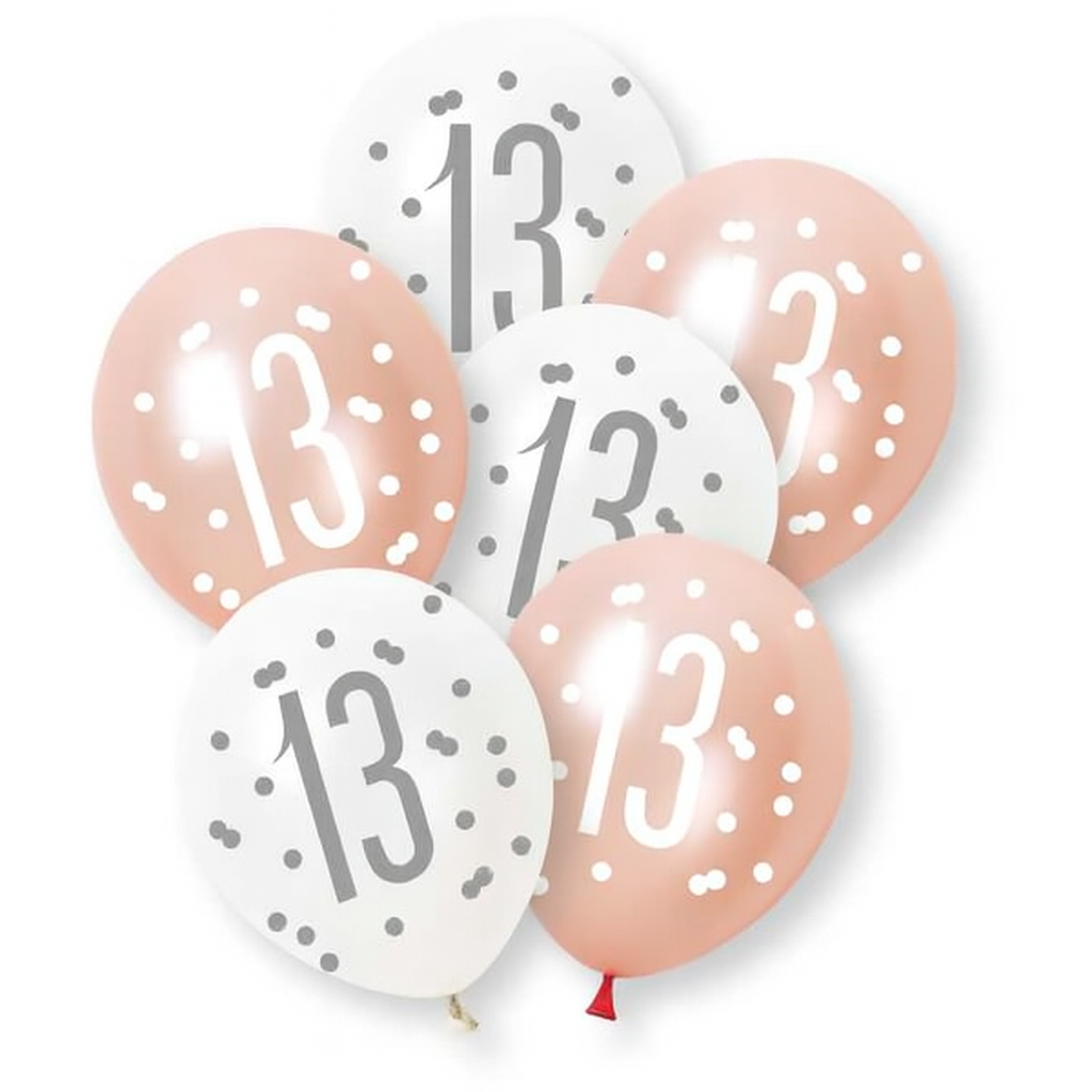 Age 13 Rose Gold & White Latex Balloons 13th