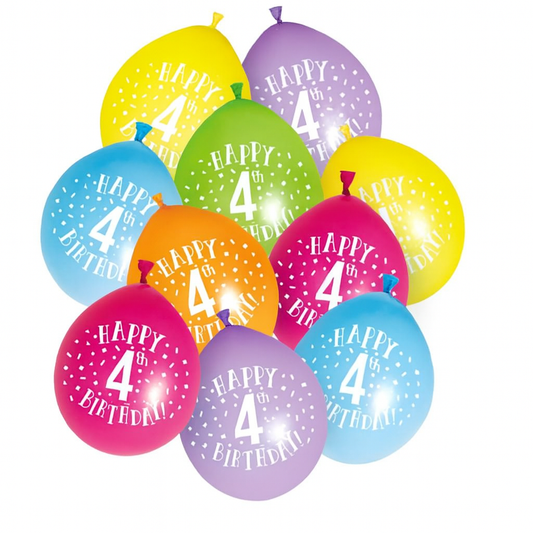 Age 4 Multicolor Birthday Balloons 10 Per Pack