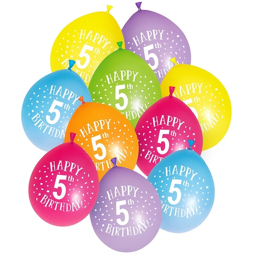 Age 5 Multicolor Birthday Balloons 10 Per Pack