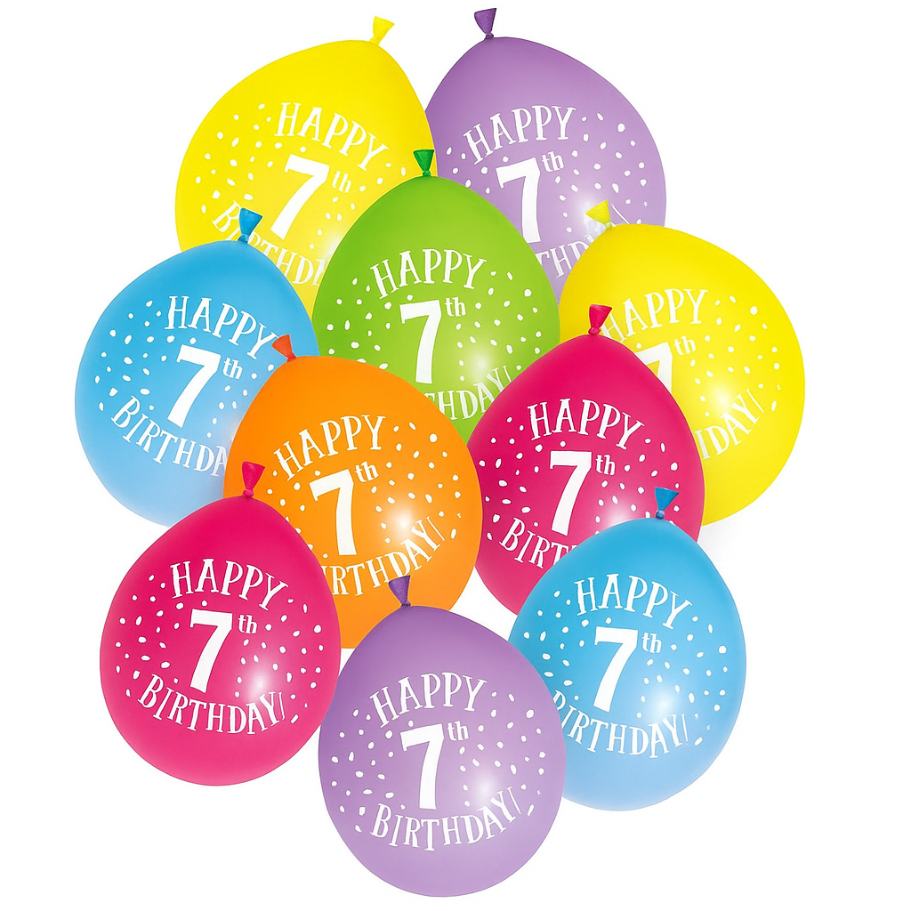 Age 7  Multicolor Birthday Balloons 10 Per Pack