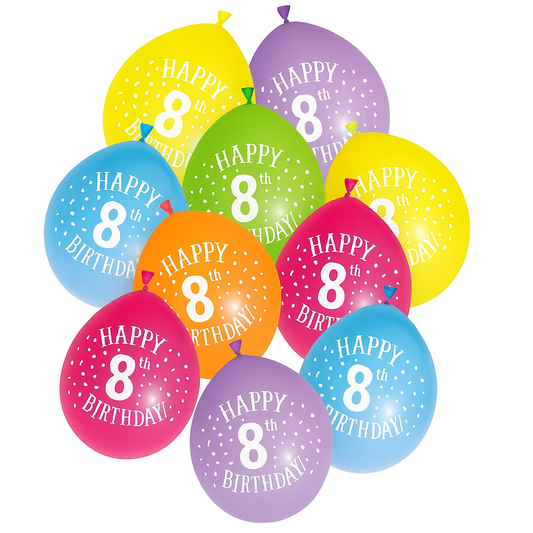 Age 8 Birthday Balloons  Multicolor Birthday Balloons 10 Per Pack