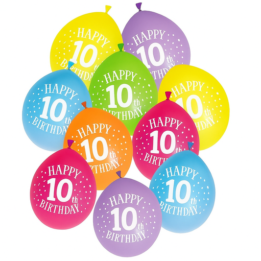 Age 10 Multicolor Birthday Balloons 10 Per Pack