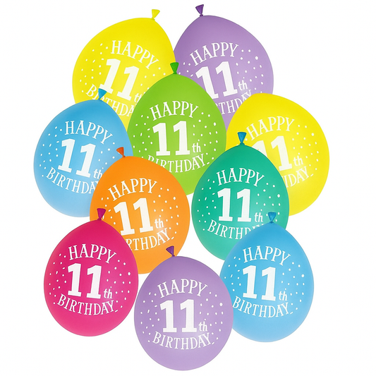 Age 11 Multicolor Birthday Balloons 10 Per Pack