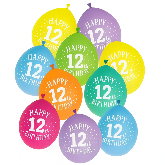 Age 12 Multicolor Birthday Balloons 10 Per Pack