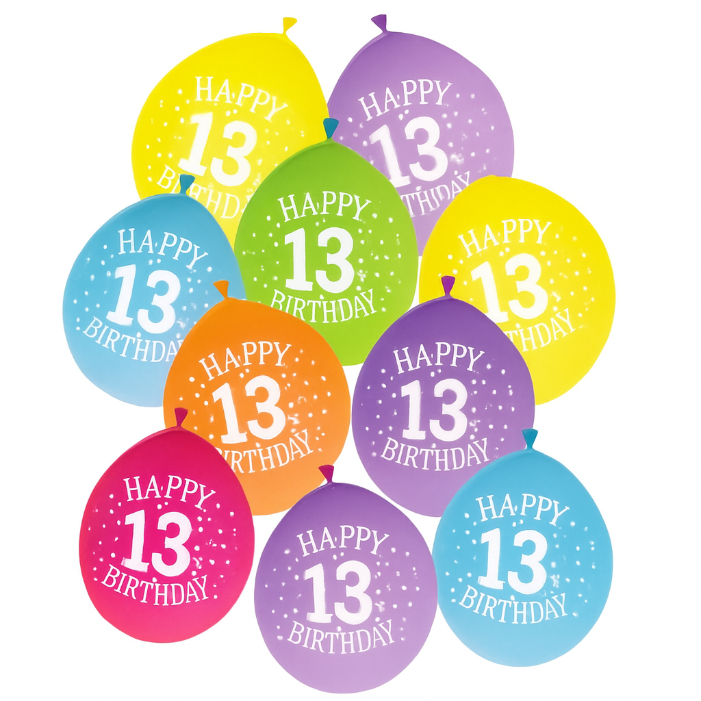 Age 13 Multicolor Birthday Balloons 10 Per Pack