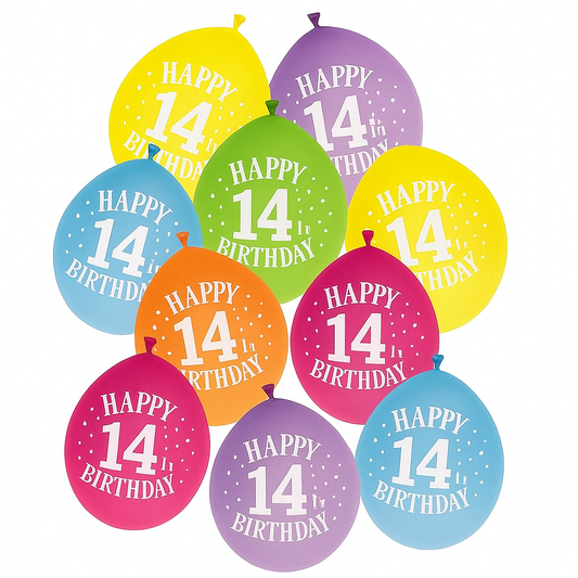 Age 14 Multicolor Birthday Balloons 10 Per Pack