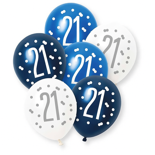 Age 21 Blue, Silver, & White Latex Balloons 21st