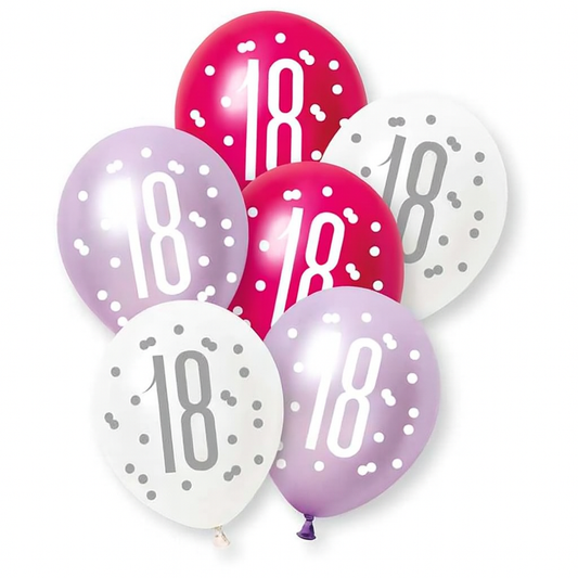 Age 18 Pink, Lavender & White Latex Balloons 18th