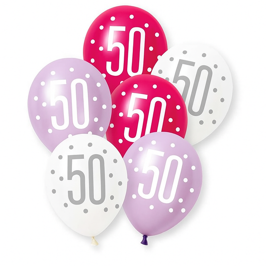 Age 50 Pink,Lavender & White Latex Balloons 50th