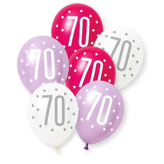 Age 70 Pink, Lavender & White Latex Balloons 70th