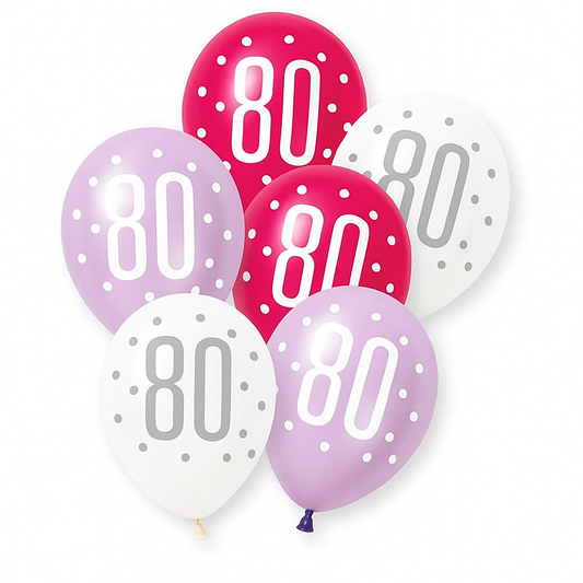 Age 80 Pink, Lavender& White Latex Balloons 80th