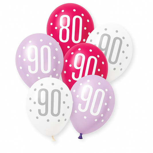 Age 90 Pink, Lavender & White Latex Balloons 90th