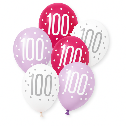 Age 100 Pink, Lavender & White Latex Balloons 100th