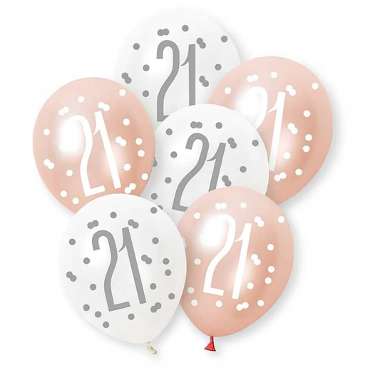 Age 21 Rose Gold & White Latex Balloons 21st