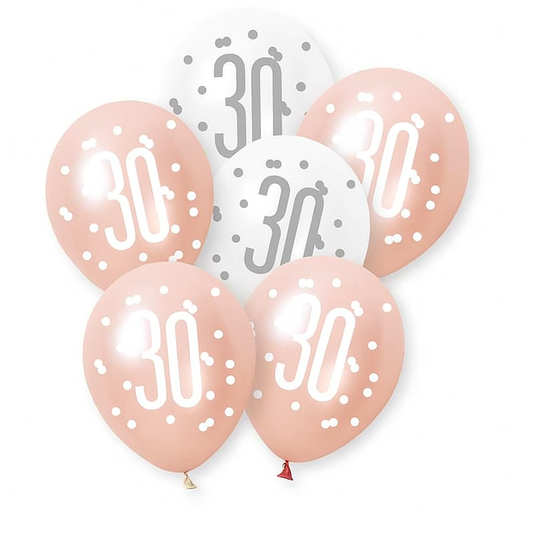 Age 30 Rose Gold & White Latex Balloons 30th