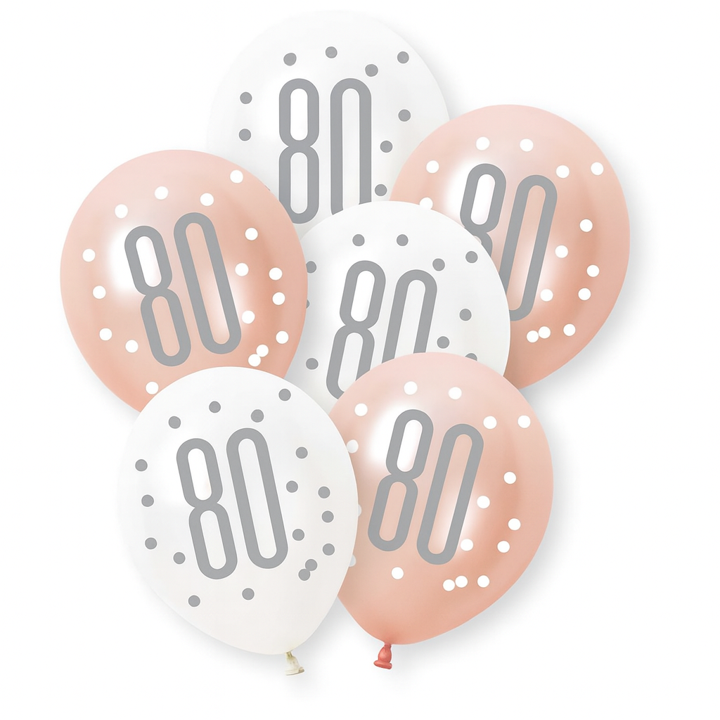 Age 80 Rose Gold & White Latex Balloons 80th
