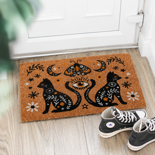 Natural Frightful Folk Cat Doormat