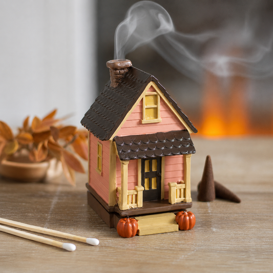Pink House Incense Cone Burner with Pumpkins