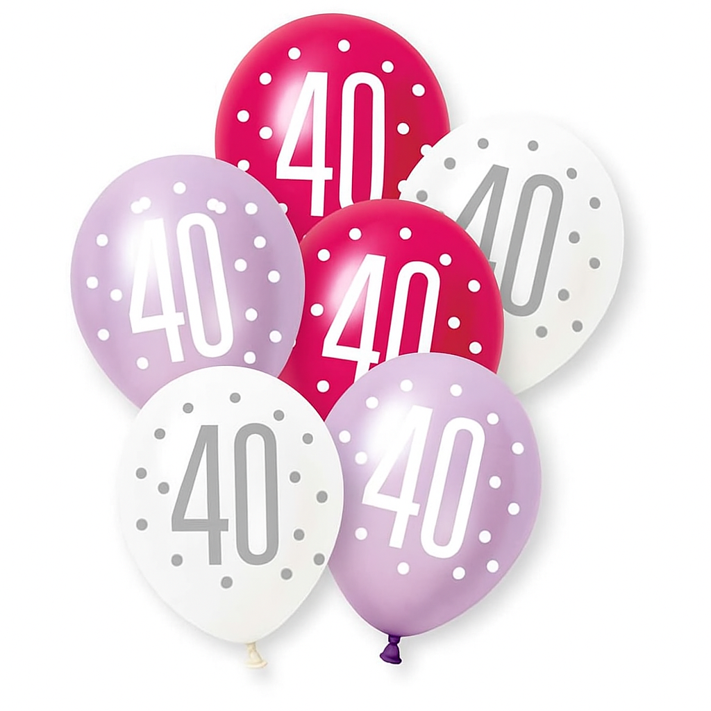 Age 40 Pink, Lavender & White Latex Balloons 40th