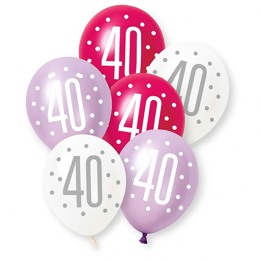 Age 40 Pink, Lavender & White Latex Balloons 40th