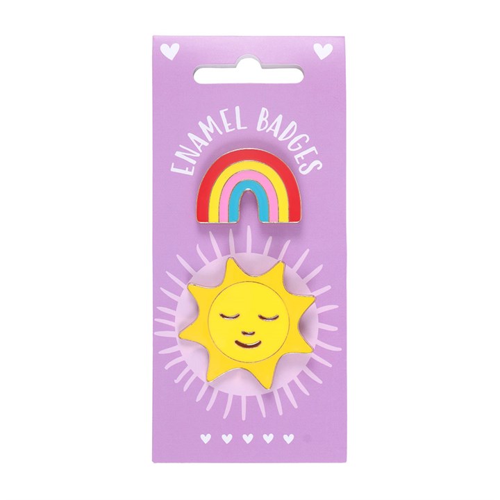 Set of 2 Rainbow and Sun Pin Badges