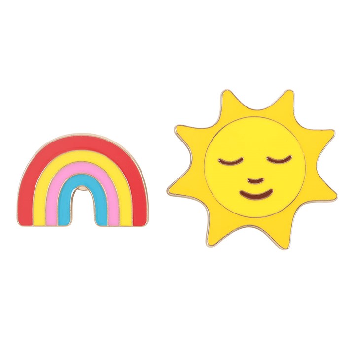 Set of 2 Rainbow and Sun Pin Badges