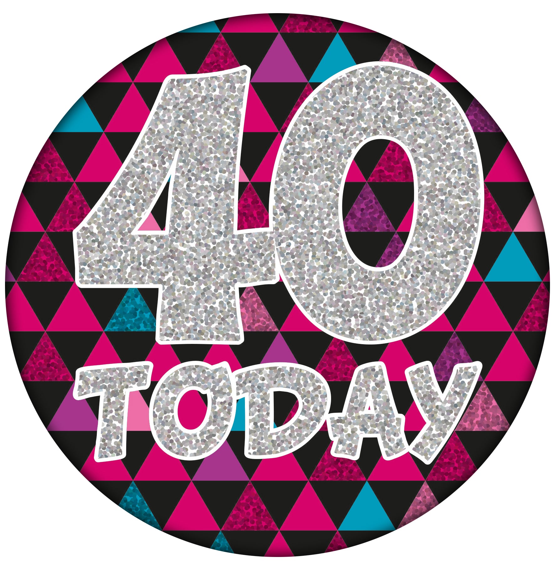 40 Birthdat Age 40 Birthday Badge Pink, Purple, Black And Silver Holographic Recyc ...