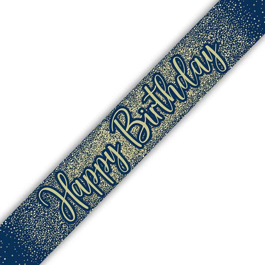 Navy and Gold Geode Happy Birthday Foil Banner