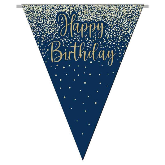 Navy and Gold Geode Flag Bunting Happy Birthday Foil