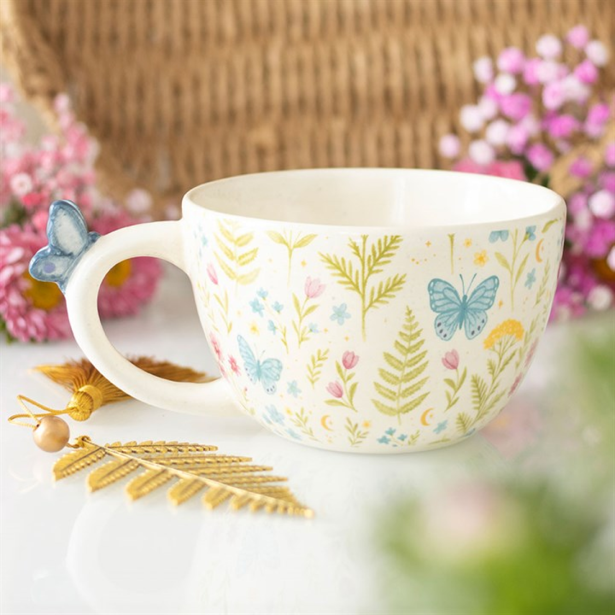 Luna Bloom Floral Print Mug with Butterfly
