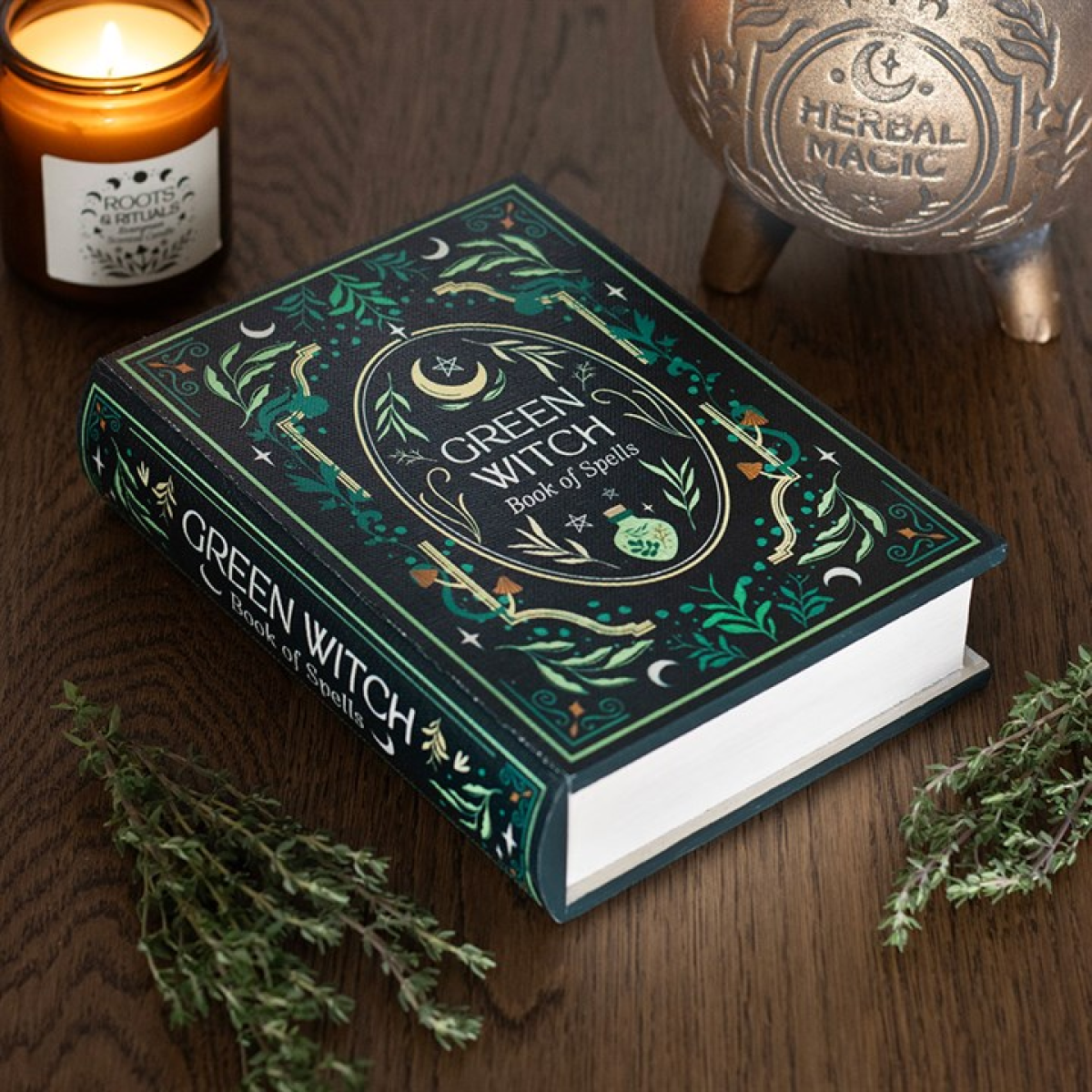 Green Witch Book Shaped Storage Box