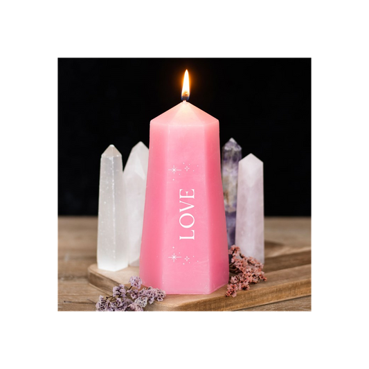 Love Crystal Candle with Rough Rose Quartz