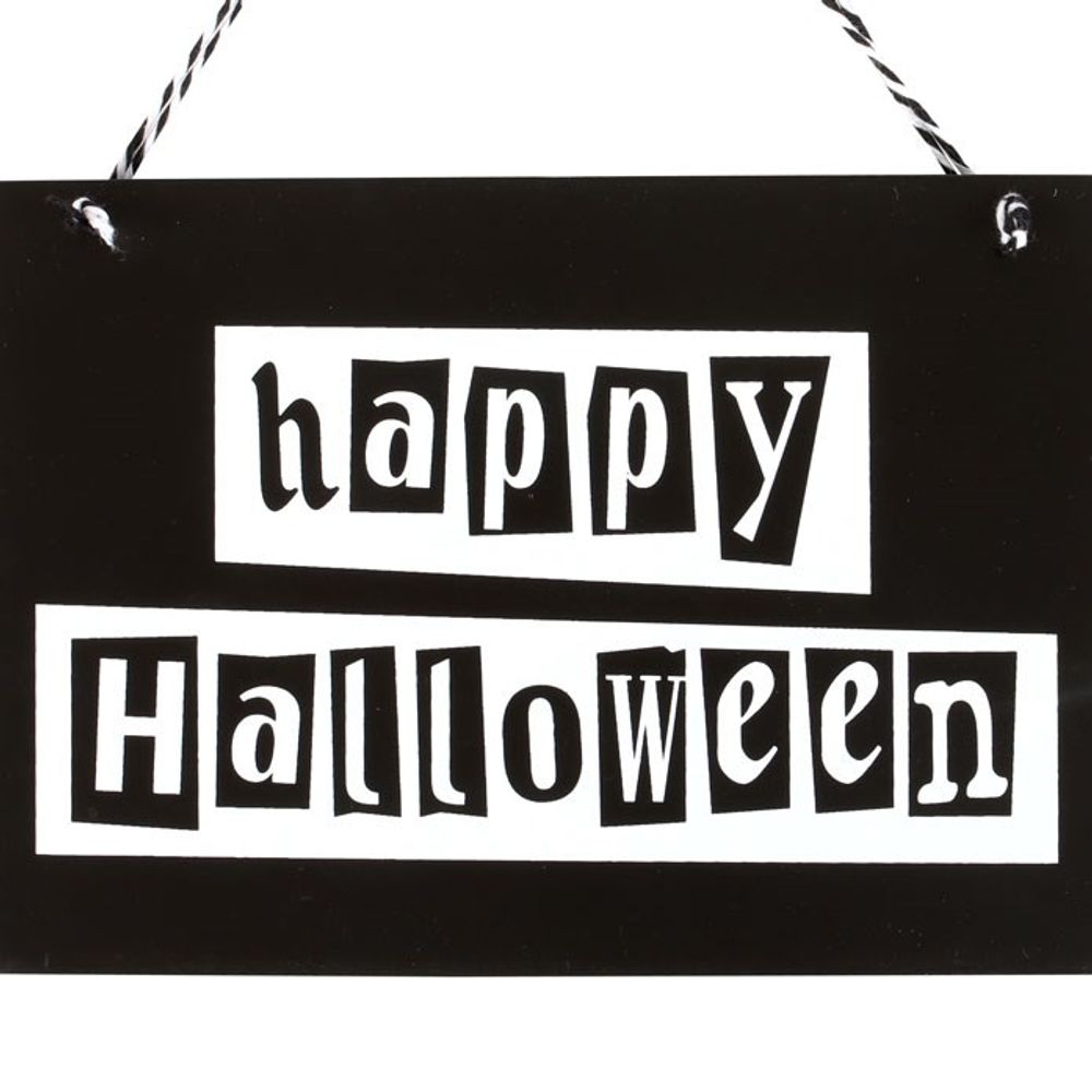 Black and White Happy Halloween Hanging Sign